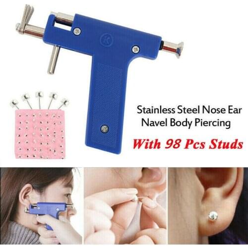 Disposable Ear Nose Body Navel Piercing Gun With Ears Studs Tool with 98pcs Ear Studs Sterile Ear Piercing Tool Kit Jewelry Tool