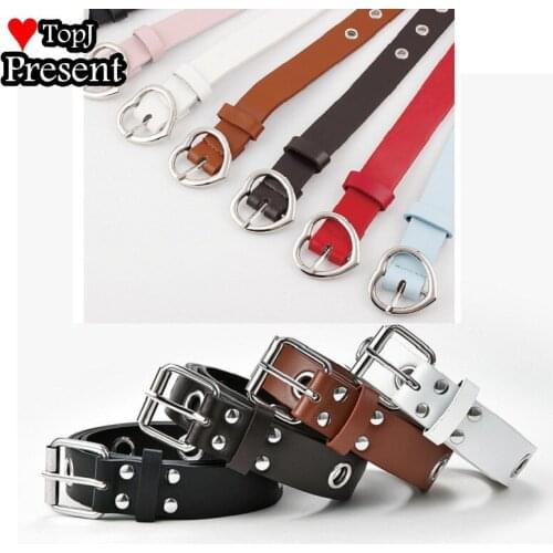 Sweet Lolita Hip hop Punk Women Belts Leather Waist Strap Heart Buckle Rivet For Jeans Casual Black Ladies Female JK Waistband