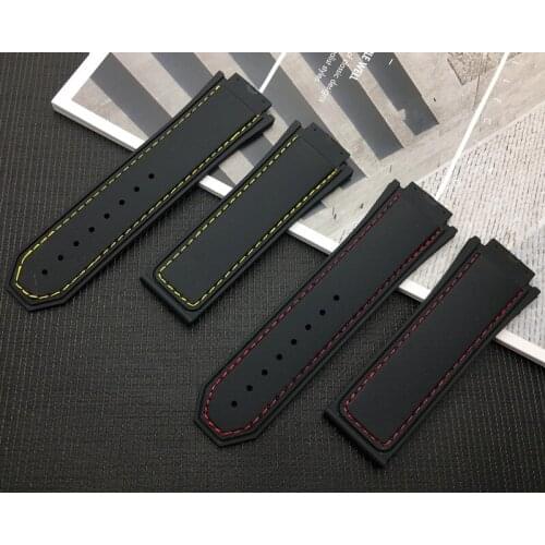 Black red yellow line 29*19mm nature Silicone rubber watchband watch band for Hublot strap for king power series Logo tools