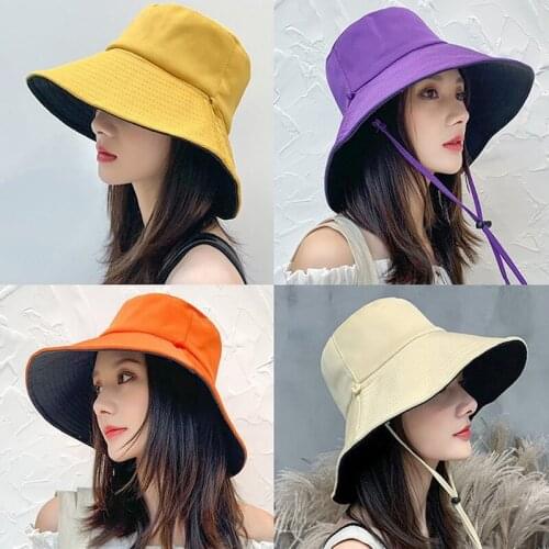 Anti-UV Wide Brim Sun Hat Women Vacation Summer Foldable Bucket Hat Large Brim Korean Beach Fishing Hunting Panama Visor Sun Hat