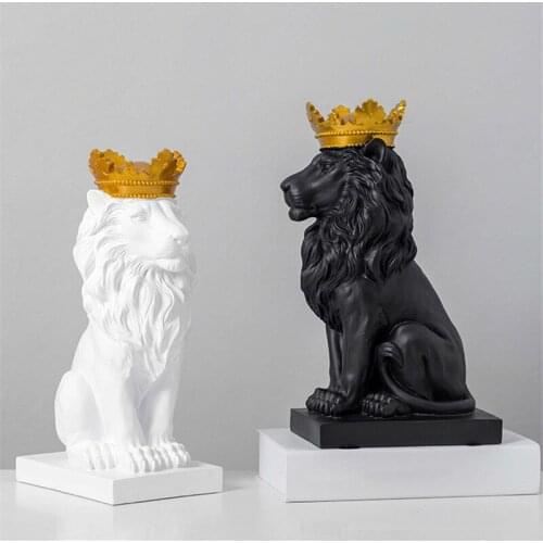 Modern Minimalist Crown Lion Resin Statue Decoration Home Decoration Crafts Mascot Retro Desktop Statue Sculpture Art Gift