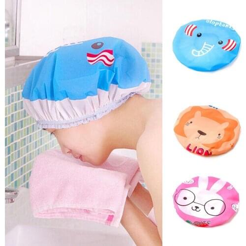 Suef Kid Cartoon Cute Animal Print Shower Cap Bathing Salon Waterproof Hair Hat Bathroom Products New@3