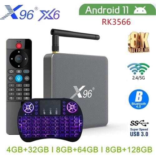 X96 X6 Android 11 TV Box 8GB RAM 128GB ROM RK3566 8K HDR 2T2R MIMO 2.4G/5G Wifi 1000M 4GB 32GB BT Voice Smart TVBox Media Player