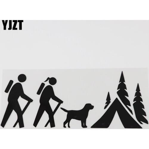 YJZT 18.3CMX7.2CM Hiking Camper Couple with Dog Decal Vinyl Car Sticker Black/Silver 8A-1027