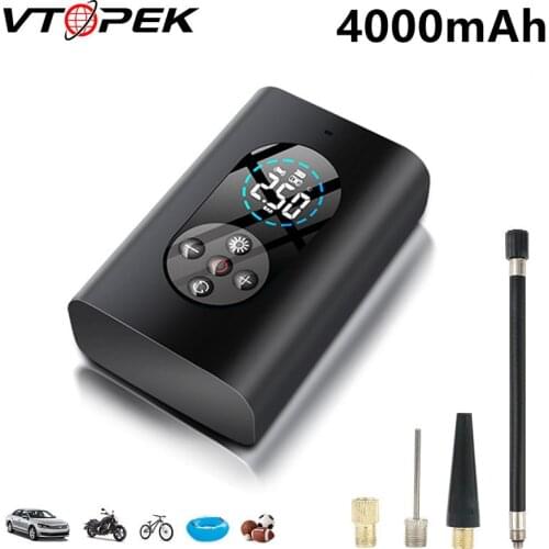 Vtopek Tire Inflator Air Pump Electric Air Pump 12v Air Compressor Car Tyre Inflator 4000mAh LED Light for Motorcycle Bike