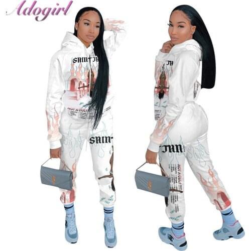 Women Two-Piece Sets Cartoon Letter Printed Hoodies Sweatshirt Pants Suit Autumn Winter Streetwear Long Sleeve Tracksuit Outfits