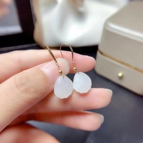 SHILOVEM 18k yellow gold real Natural white Jasper drop earring fine Jewelry women wedding gift new 13mm me1313556hby