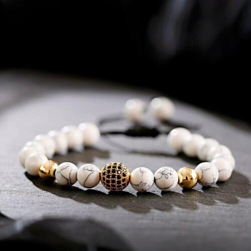 Classic CZ Black Zircon Ball Copper White Turquoises Beads Macrame Men Bracelets&Bangles For Women Jewelry Bileklik