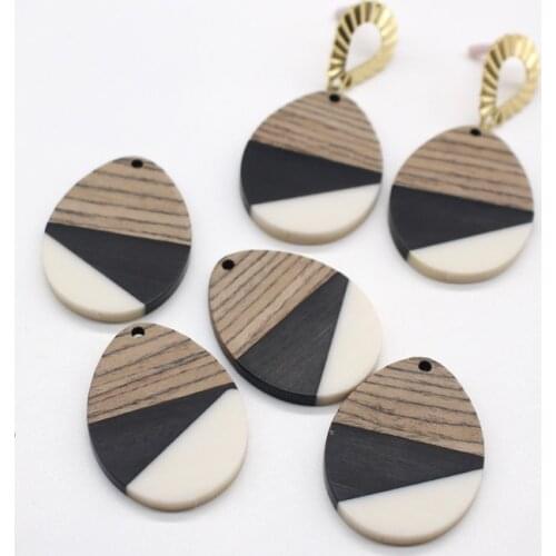 2pcs Retro Splice Wood Earring Resin Charms Pendant Findings Diy Personality Wooden Earrings Eardrop Necklace Jewelry Make