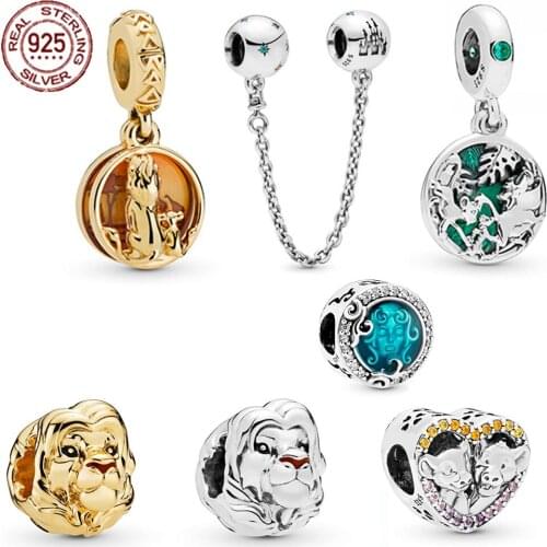 2019 NEW 100% 925 Sterling Silver Summer 1:1 Shine Gold Lion King Simba Charm Fit DIY Europe Women Original Bracelet Jewelry