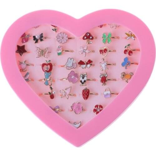 36Pcs/Set Fancy Adjustable Cartoon Rings Party Favors Kids Girls Action Figures Toy Children Play Dress up Rings Random Delivery