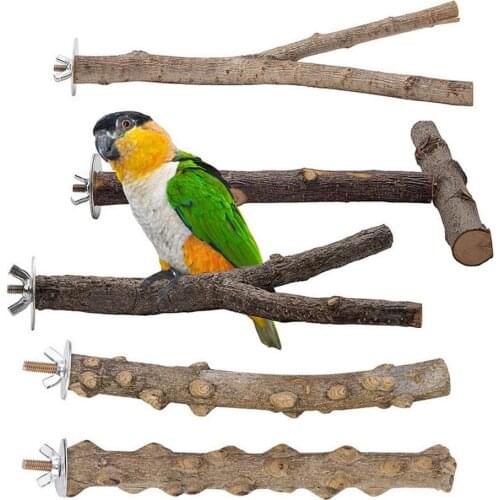 5pcs Pet Parrot Bird Standing Stick Wood Pole Tree Branch Bird Parakeet Perches Bird Bite Grinding Claws Toy Pets Cage Supplies