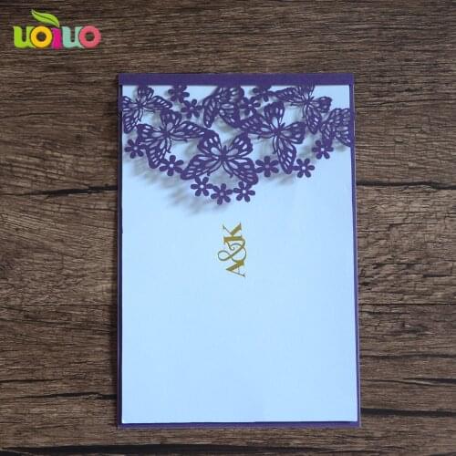 50pc Vertical Laser Cut Butterfly Invitations Cards Kits for Menu card Wedding Bridal Shower Birthday (purple)