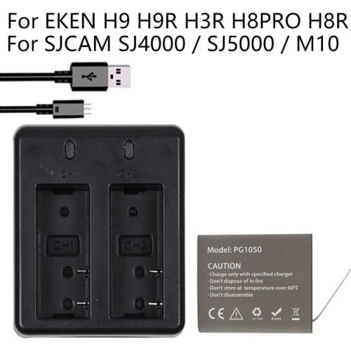 1Pcs X 1050mAH PG1050 Camera Battery + Dual Charger For EKEN H9 H9R H3R H8R H8PRO H8 SJ4000 SJ5000 M10 Action Camera Batteria