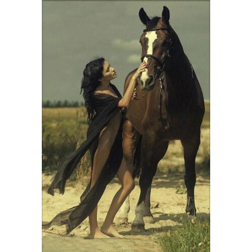 Pure Hand-painted Oil Painting Beautiful Woman with Horse No Frame