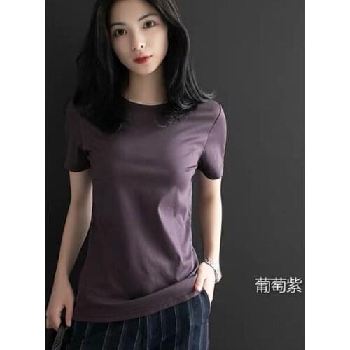 Pure Color Mercerized Cotton Short-Sleeved Womens Cotton Summer New Style Loose and Plus-sized Simple Half-Sleeve Bottoming