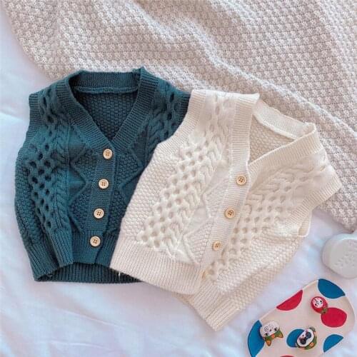 Childrens vest spring mens and womens baby sweater vest cardigan cotton yarn rhombus sweater coat