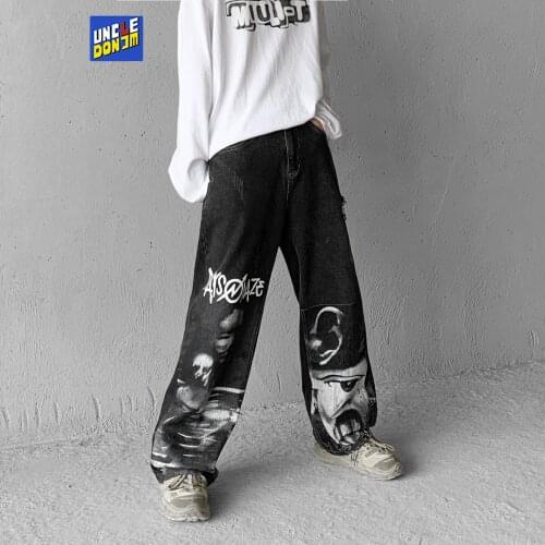 UNCLEDONJM 2021 character print jeans streetwear women denim jeans for men hip hop pants fashion baggy jeans punk pants 2006--01