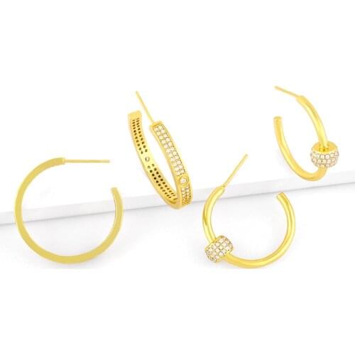 EYIKA Luxury Gold Plated Geometric Round Bead Hoop Earrings for Women Pave Cubic Zirconia Circle Earring Mature Female Jewelry
