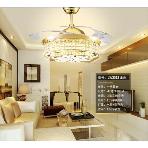 3 colors remote control k9 crystal ceiling fan simple restaurant electric fan lamp household bedroom living room fan ceili