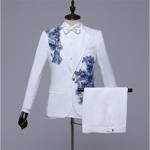 Chinese tunic suits mens blazers white groom dress host banquet clothes white fashion chorus costume homme пиджак мужской
