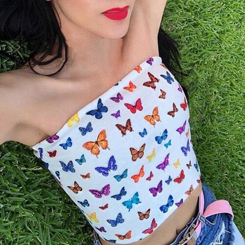 Summer Women Sexy butterfly Print Tube Top Strapless Bandeau Sleeveless Bra Underwear Wrap Chest Size S-L