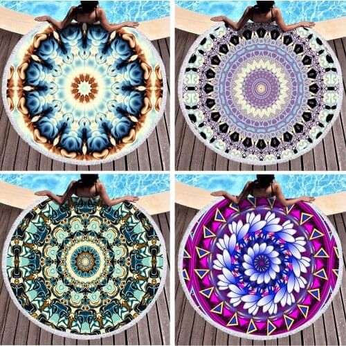 Microfiber Round Beach Towel Sport Scarf Mandala Circle Serviette De Plage Toalla Playa Swimming Bath Towel with Tassel 150cm