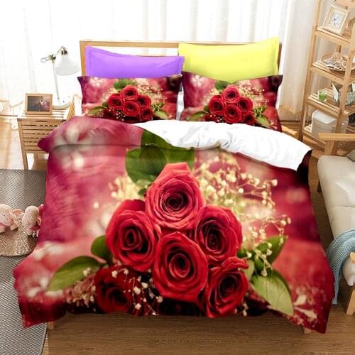Fashion Flower Bedding Set Red Rose Quilt Covers Pillowcase Luxury Duvet Cover Sets Bedclothes Soft Home Textile
