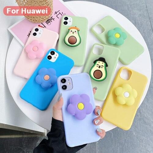 3D Flower Cartoon Soft Silicone Case For Huawei Honor 30S 30 Pro V30 Play 4T 9X 9S 9C X10 Y5P Y6P Y7P Stand Holder Phone cover