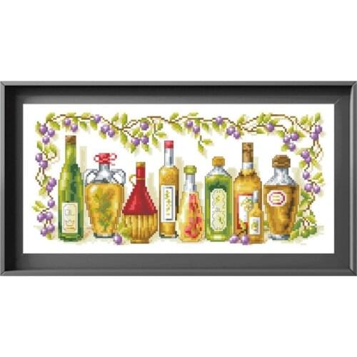 Cooking oils cross stitch kit foods aida fabric 18ct 14ct 11ct unprint canvas cotton thread embroidery kits DIY craft set