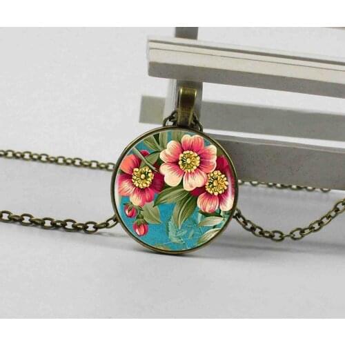 2018 new hot sale poppies red and white natural jewelry crystal necklace round pendant convex poppy jewelry