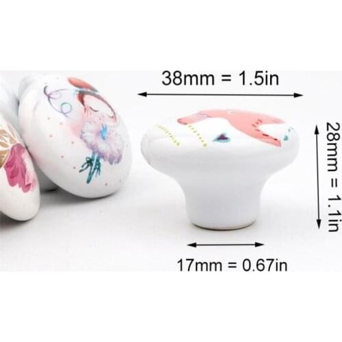2021 New Cartoon Printing Hand-painted Ceramic Cute Drawer Handle Single Hole Round Cabinet Door Wardrobe Furniture Diy Pulls