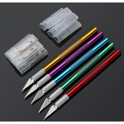 New 6 Colors Metal Handle Non-Slip Knife With 6Pcs Blade Scalpel Engraving Cutter Sculpture Carving Knife Pastry Cake Tools