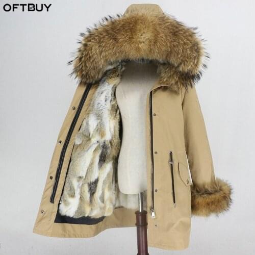 OFTBUY Long Waterproof Parka Real Fur Coat Natural Fur Collar Hood Winter Jacket Women Rabbit Fur Liner Thick Warm Detachable