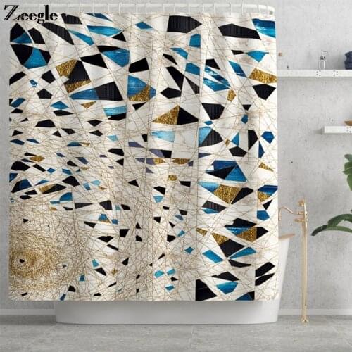 Printing Abstract Geometry Pattern Shower Curtain Set Home Decoration Waterproof Polyester Bathroom Curtain with Hooks Washable