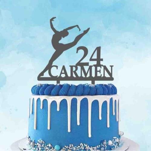 Personalized Ballerina Cake Topper Custom Name Age Ballet Dancer Silhouettes For Birthday Party Gymnast Gymnastics Cake Topper