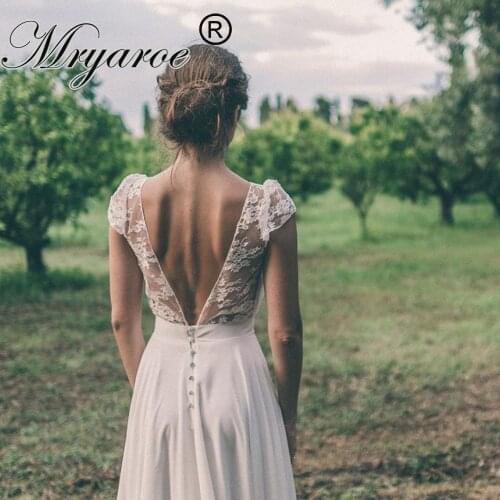 Mryarce Country Style Rustic Wedding Dress Scoop Lace Short Sleeves Chiffon A Line Open Back Bridal Gowns robe de mariee