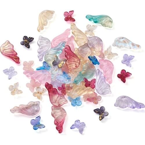 Transparent Spray Painted Glass Charms Leaf/Butterfly/Wing Shape Pendants For DIY Dangle Earrings Jewelry Findings Accessories