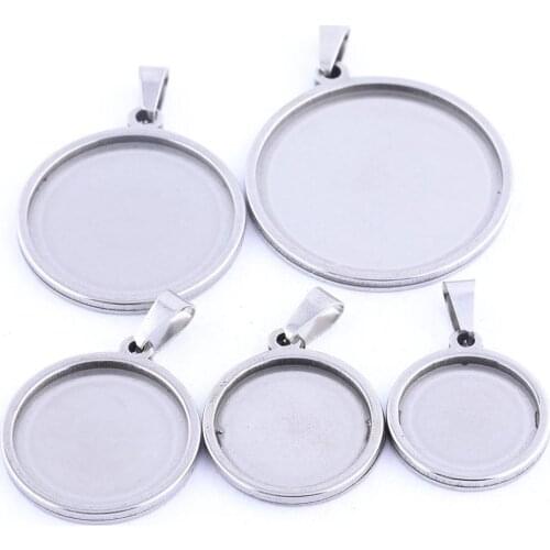 5pcs Stainless Steel Blank Cabochon Base Settings 18mm 20mm 25mm 30mm 35mm Pendant Trays Diy Necklace Bezels For Jewelry Making