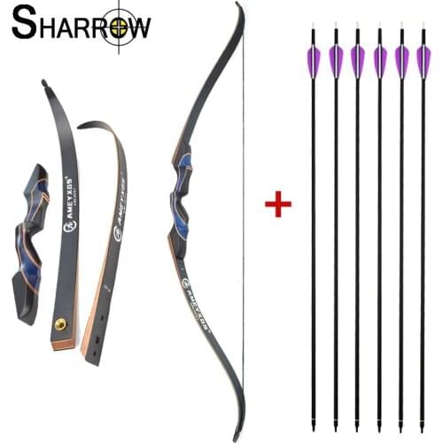 1set 56Inch Archery Recurve Bow 20-50lbs Lamination Fiberglass Limbs with 6pcs Carbon Arrows for Shooting Hunting Accessories