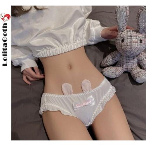 LolitaGoth Cute Kawaii Lori Bow Cotton Underwear Women Ruffle Seamless Panties Solid Rabbit Ears Briefs Lingerie Student 2021