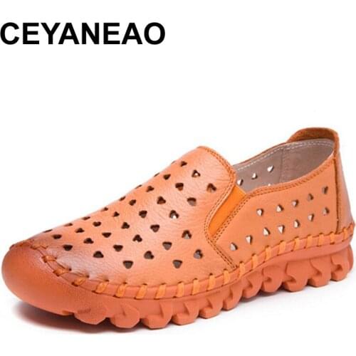 CEYANEAOHandmade Genuine Leather Shoes Women Solid Loafers Women Flats Ballet Summer Flat Shoes Woman Moccasins casualshoesE1530