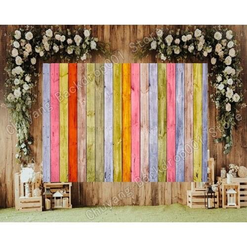 Colorful Wood Plank Texture Photo Backgrounds Birthday Photography Backdrops Retro Modern Style Custom Photo Booth Props Vinyl