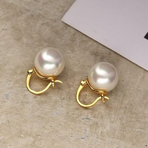 High Quality 925 Sterling Silver Vintage Big Round Pearl Stud Earrings For Women Brincos 2021 Wedding Gift