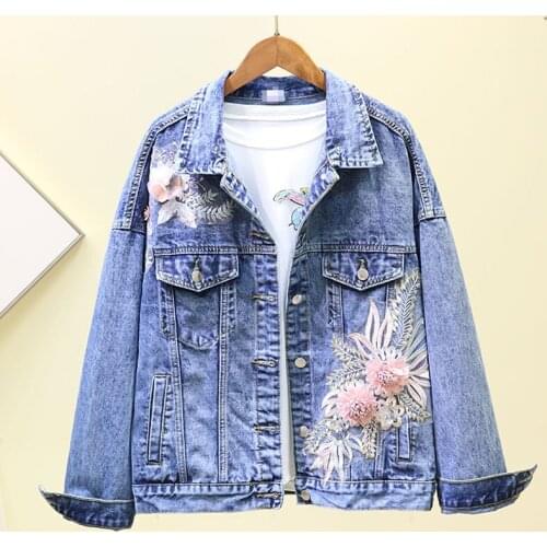 New Autumn Denim Jacket Women Loose Heavy Industry Three-dimensional Flowers Jeans Jacket Basic Coats Streetwear Womens Jackets