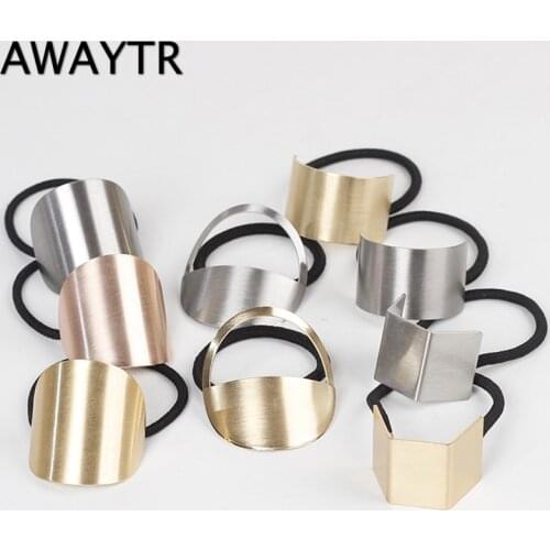 AWAYTR 2021 Hot Sale Punk Semicircle Metal Elastic Hair Bands Cuff Wrap Fashion Hair Ropes For Women Hair Accessories