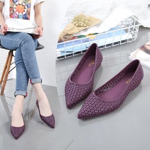Summer Casual Shallow Hollow Women Beach Sandals Cover Heel Flat Heels Pointed Toe Cut Out Mesh Lady Jelly Shoes 20190422