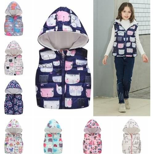 Boys Girls Infant Vest Hooded Coat Print Pattern Coat Thick Waistcoat Outerwear Sleeveless Toddler Kid Clothing 2020 New Costume