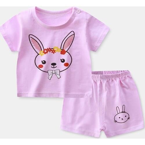 ZWY861 Fashion New Summer Baby Boy Clothes Cartoon Print Kid Girl Children Top Tee Short Sleeve T Shirt+Short 2Pcs Set