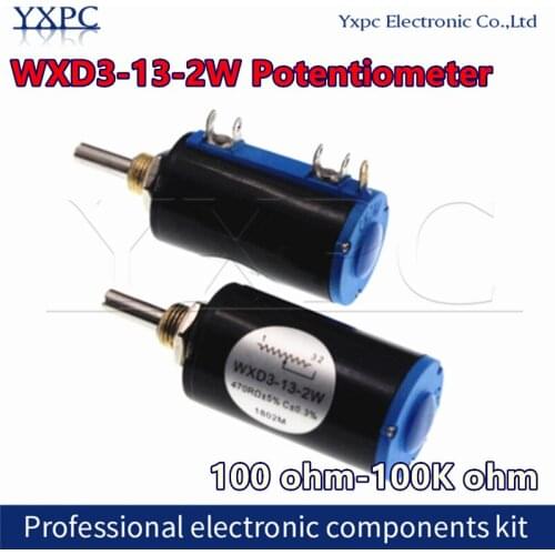 1pcs WXD3-13-2W 100 220 470 1K 2K2 3K3 4K7 10K 22K 33K 47K Ohm 100R 220R 470R 2.2K 3.3K 4.7K WXD3-13 2W Wirewound Potentiometer